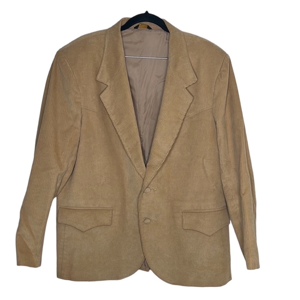 VTG Pioneer Wear Tan Soft Touch Corduroy Elbow Patches Sportscoat Sz 46 Short